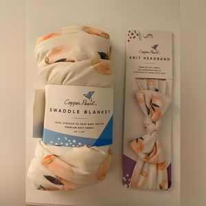 Copper Pearl Swaddle and Bow in “Caroline”